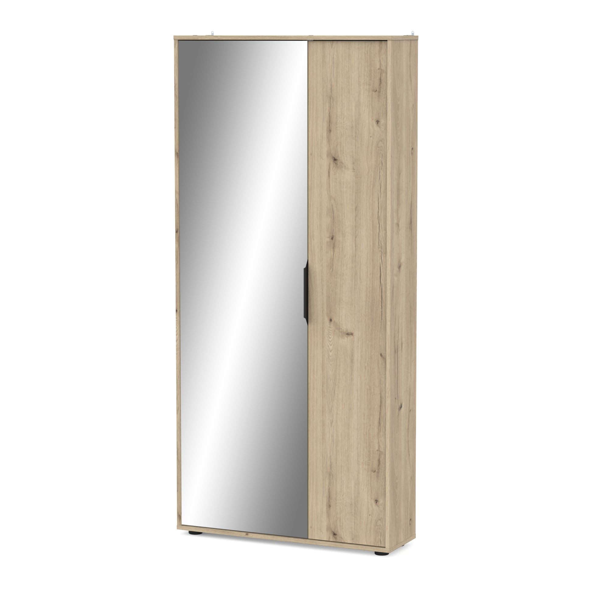 Zurich 2 Door Oak Large Tall Mirrored Shoe Storage Cabinet - FurniComp