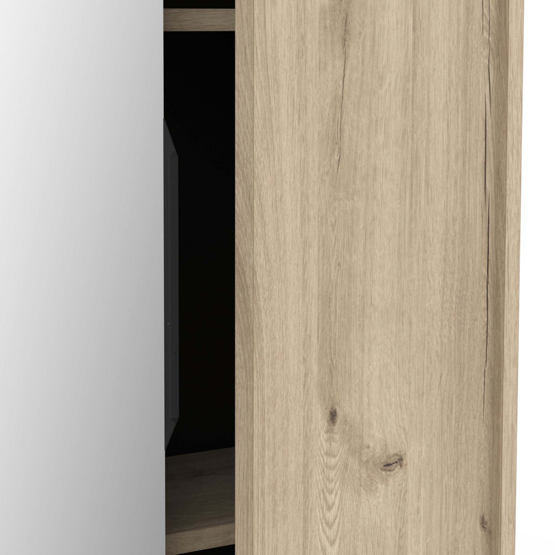 Zurich 2 Door Oak Large Tall Mirrored Shoe Storage Cabinet - FurniComp