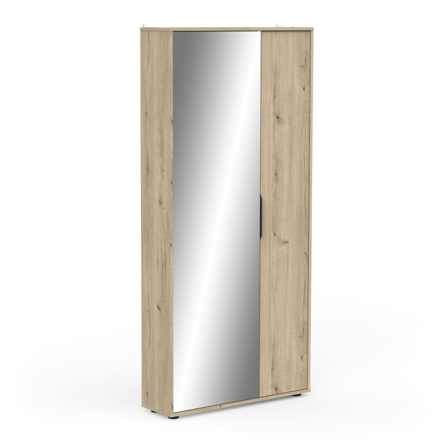 Zurich 2 Door Oak Large Tall Mirrored Shoe Storage Cabinet - FurniComp