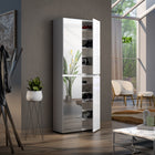 Vida 4 Door 80cm White Gloss Tall Mirrored Slim Shoe Storage Cabinet Cupboard - FurniComp