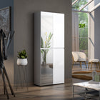 Vida 4 Door 80cm White Gloss Tall Mirrored Slim Shoe Storage Cabinet Cupboard - FurniComp