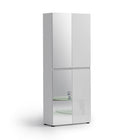 Vida 4 Door 80cm White Gloss Tall Mirrored Slim Shoe Storage Cabinet Cupboard - FurniComp