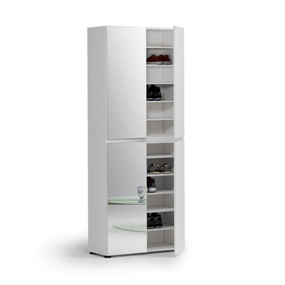 Vida 4 Door 90cm White Gloss Tall Mirrored Slim Shoe Storage Cabinet Cupboard - FurniComp