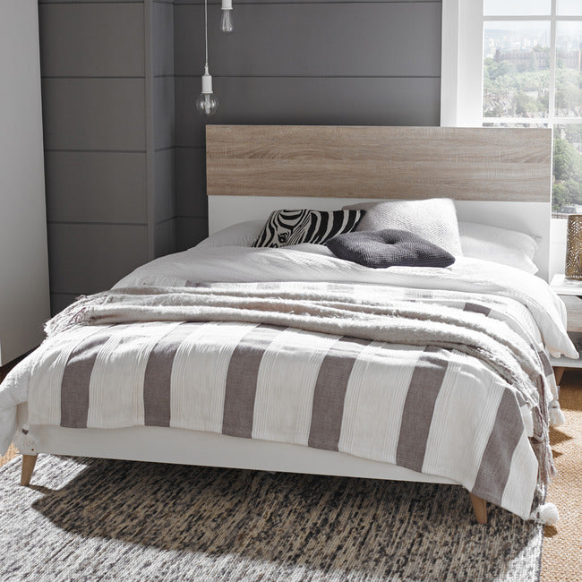 Chester White & Oak Wooden Bed Frame - FurniComp