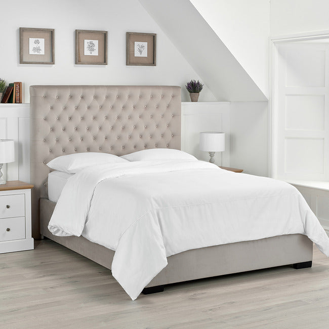 Eleanor Beige Fabric Bed Frame - FurniComp