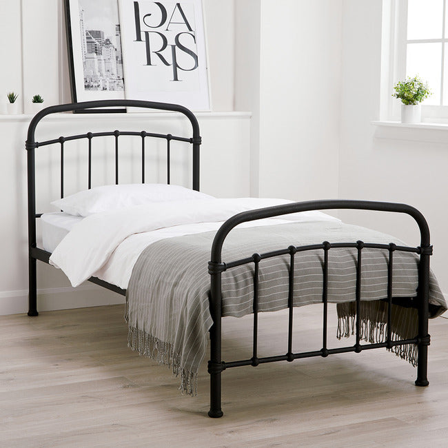 Hugo Industrial Style Black Metal Frame Bed - FurniComp