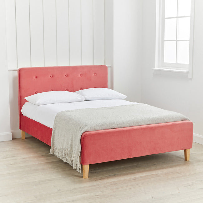 Lucien Coral Velvet Fabric Bed Frame - FurniComp