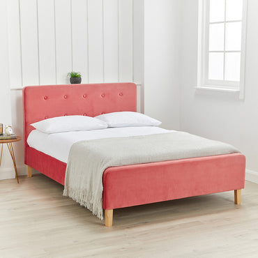 Lucien Coral Velvet Fabric Bed Frame - FurniComp