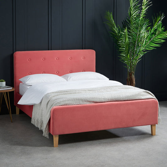 Lucien Coral Velvet Fabric Bed Frame - FurniComp