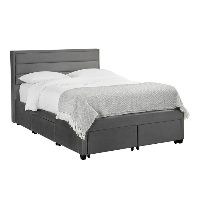 Meridian Velvet Grey Fabric Bed Frame - FurniComp