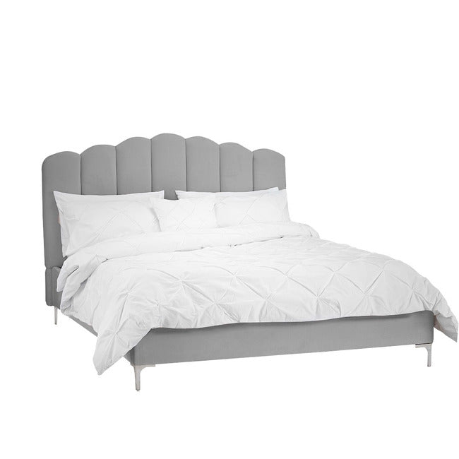 Rose Silver Velvet Fabric Bed Frame - FurniComp