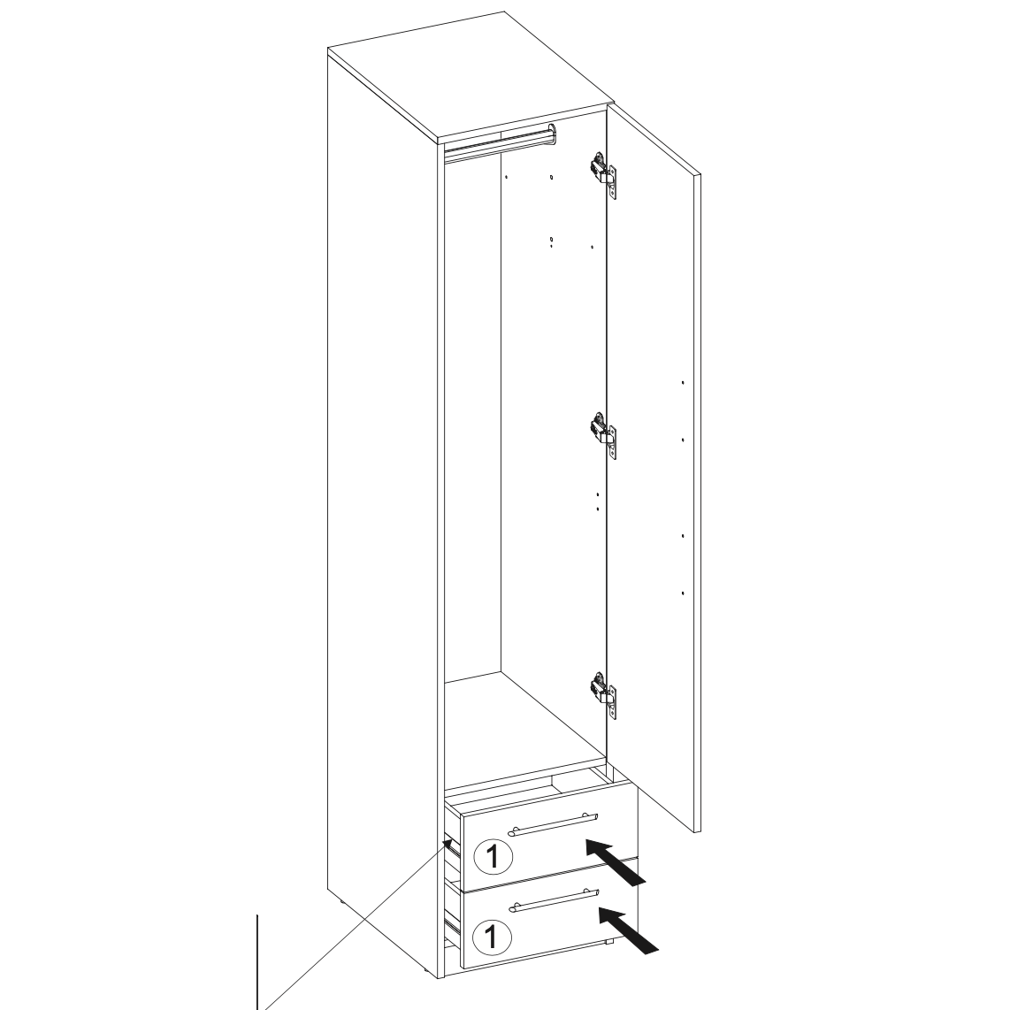 Aria Oak 1 Door 2 Drawer Wardrobe - FurniComp