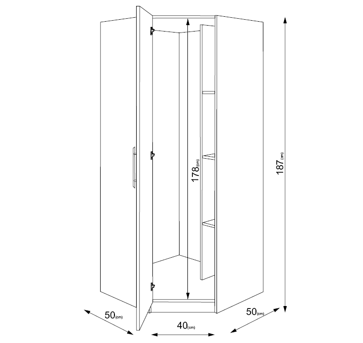 Aria/Louise 1 Door Oak Mirrored Corner Wardrobe - FurniComp