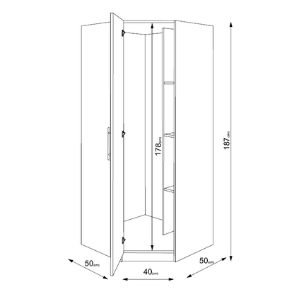 Olivia/Lily/Zoe 1 Door White Mirrored Corner Wardrobe - FurniComp