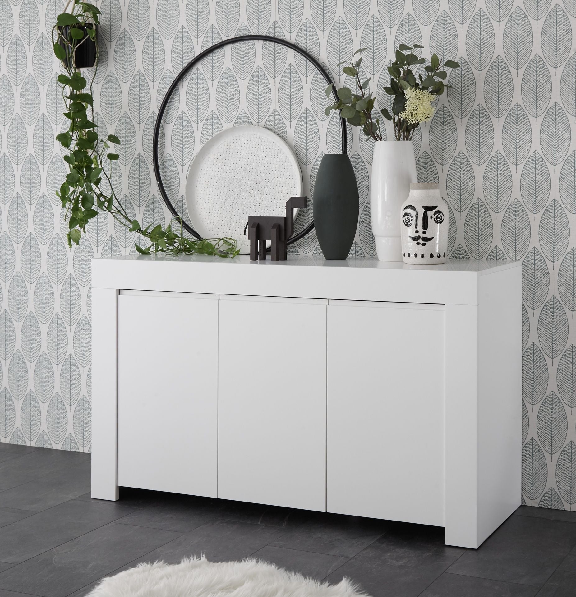 Roma 3 Door Matt White Sideboard Storage Cabinet - FurniComp