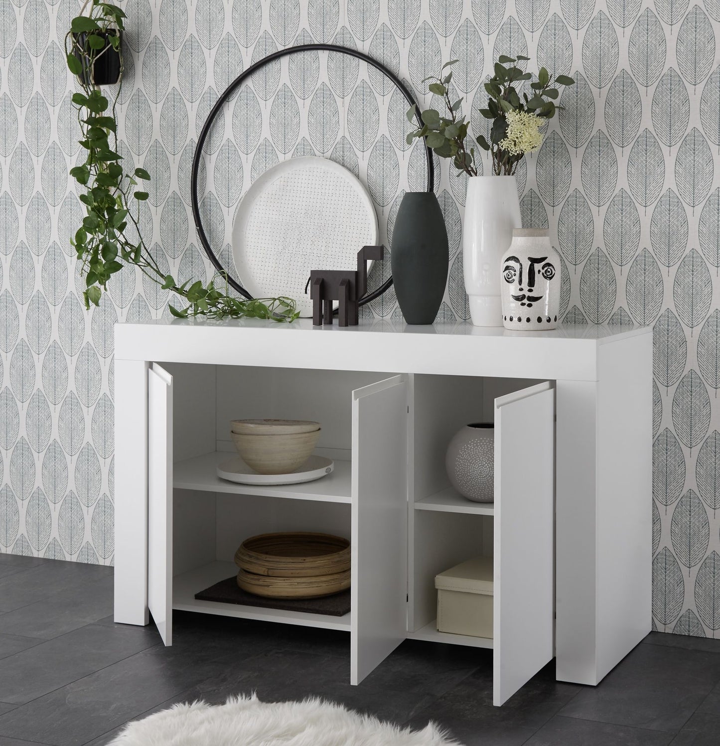 Roma 3 Door Matt White Sideboard Storage Cabinet - FurniComp