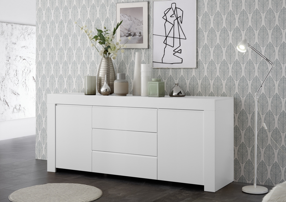 Roma Matt White 2 Door 3 Drawer Wide Sideboard - FurniComp