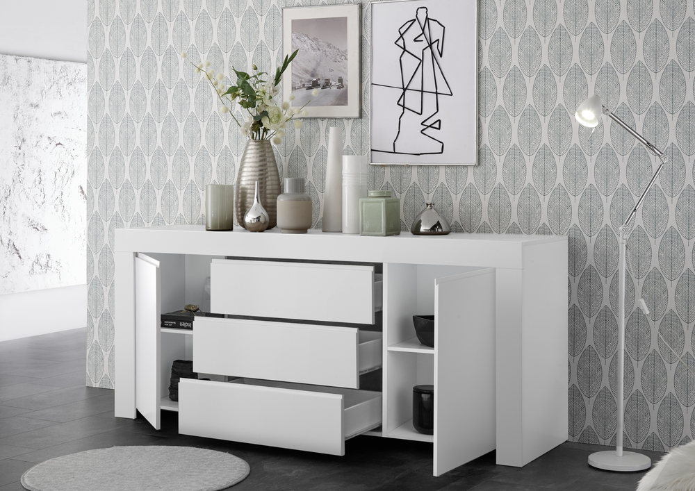 Roma Matt White 2 Door 3 Drawer Wide Sideboard - FurniComp