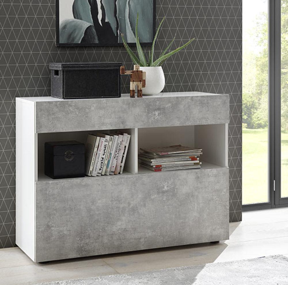 Napoli White and Concrete Grey 1 Door 1 Drawer Sideboard - FurniComp