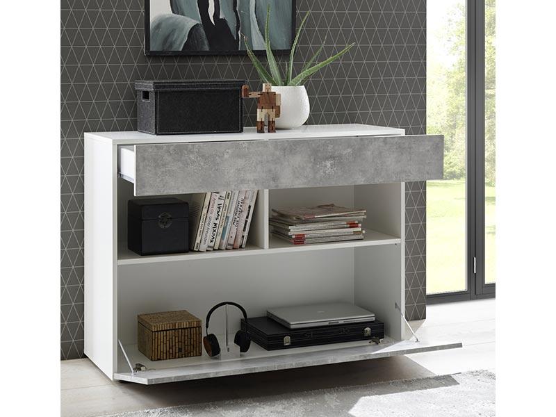 Napoli White and Concrete Grey 1 Door 1 Drawer Sideboard - FurniComp