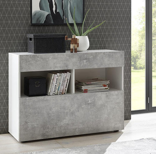 Napoli White and Concrete Grey 1 Drawer Sideboard - FurniComp