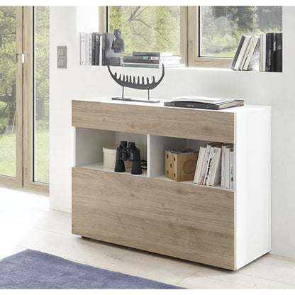 Napoli White and Cadiz Oak 1 Door 1 Drawer Sideboard - FurniComp