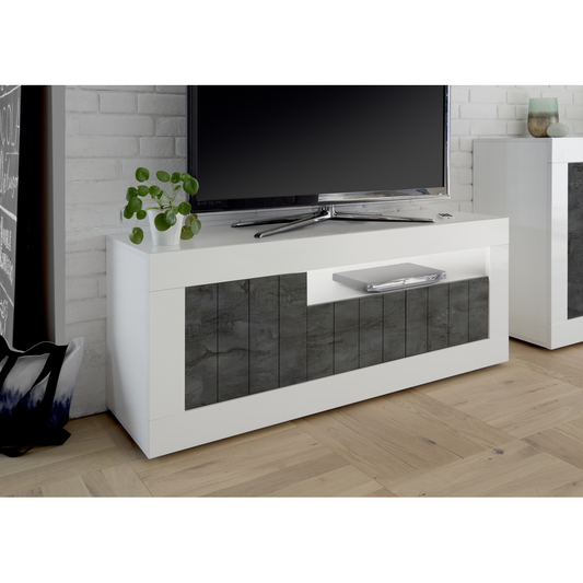 Siena 3 Door White Gloss and Anthracite TV Unit - FurniComp