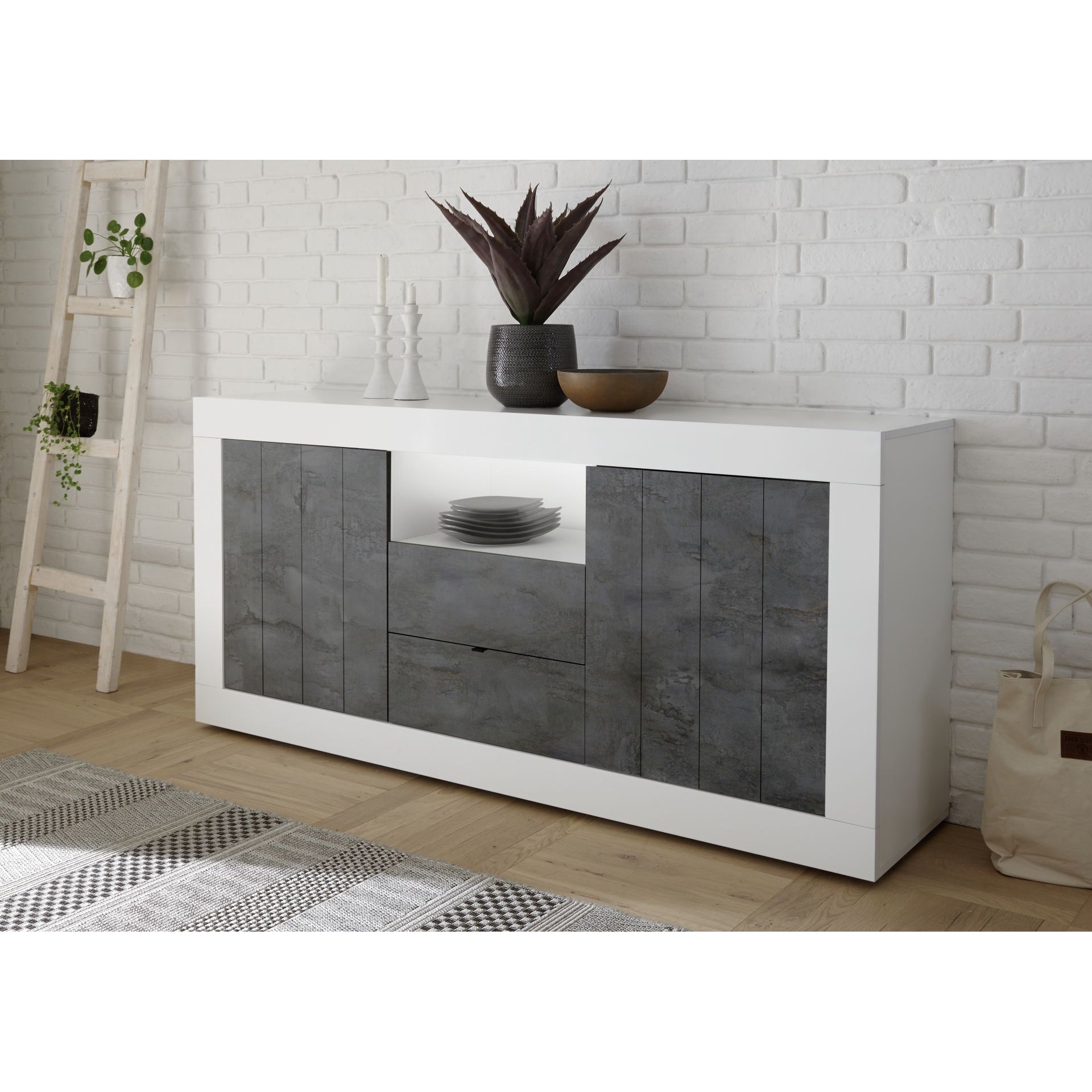 Siena 2 Door 2 Drawer White Gloss and Anthracite Sideboard - FurniComp