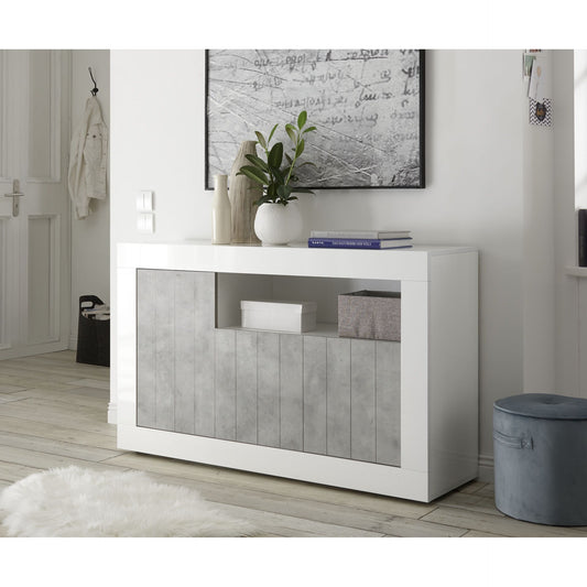 Siena 3 Door White Gloss and Concrete Grey Sideboard - FurniComp