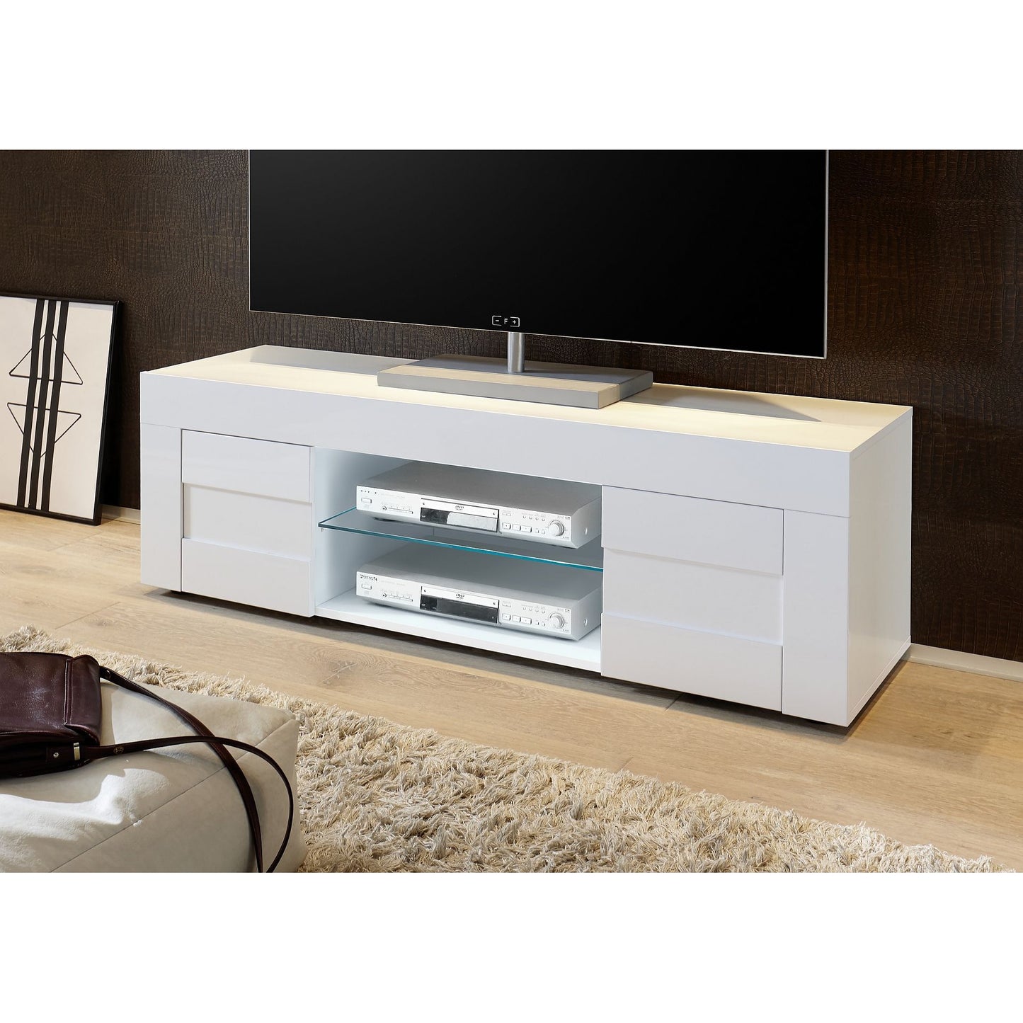 Milano Small 2 Door White Gloss TV Unit - FurniComp