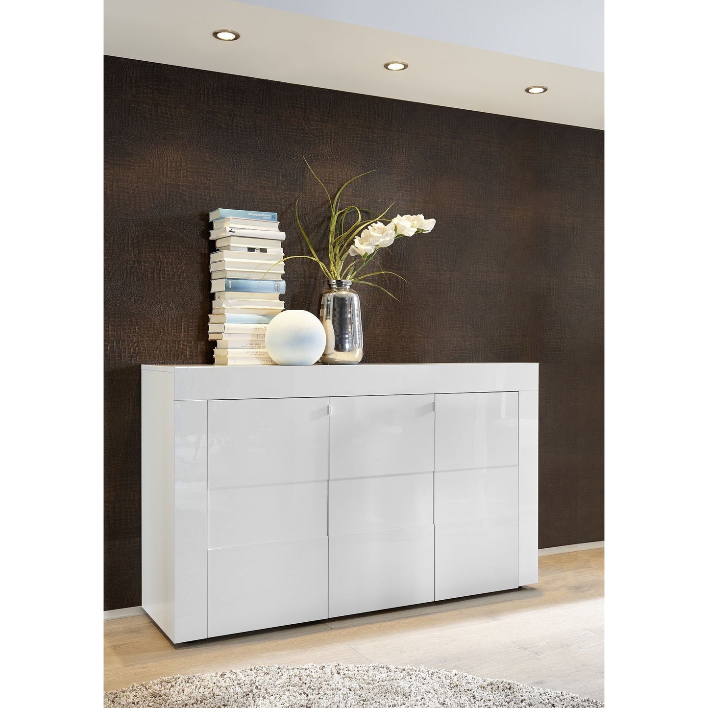 Milano 3 Door White Gloss Sideboard - FurniComp