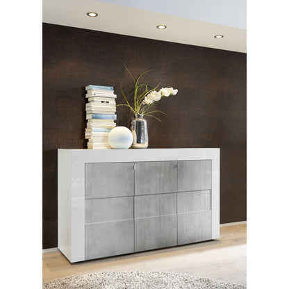 Milano 3 Door White Gloss and Grey Sideboard - FurniComp