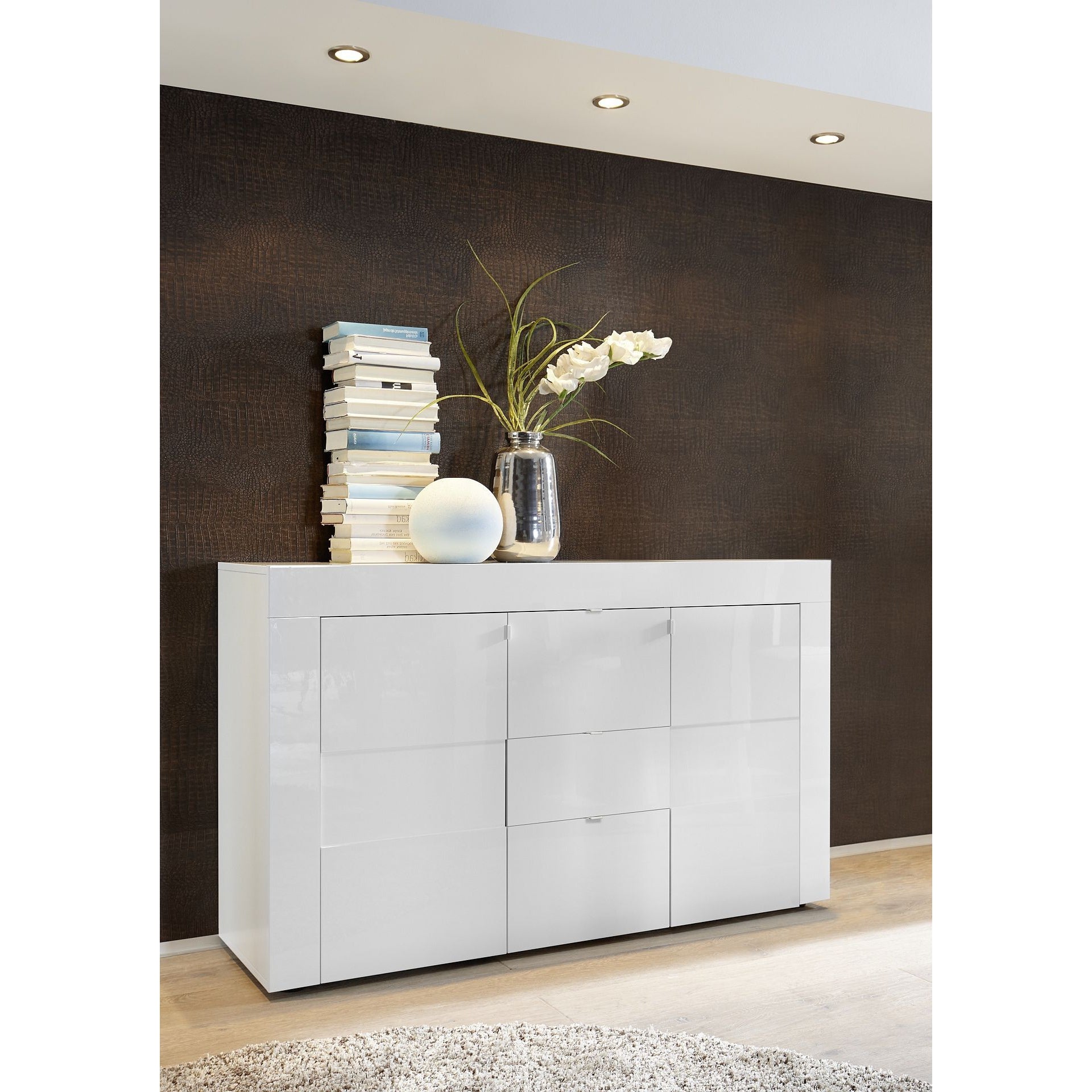 Milano 2 Door 3 Drawer White Gloss Sideboard - FurniComp