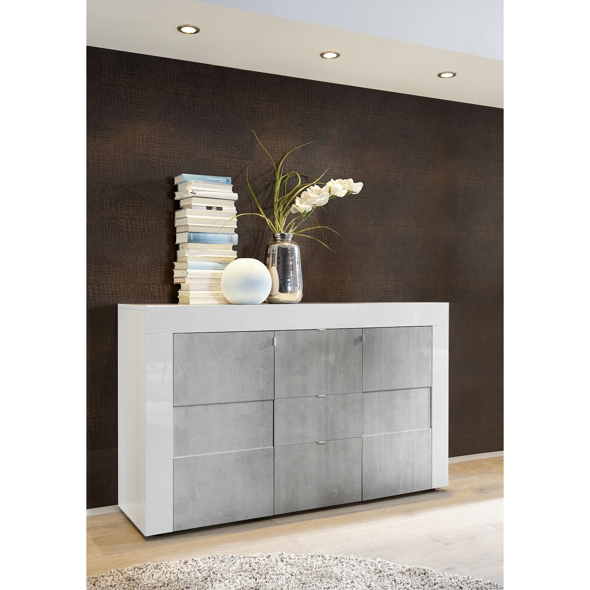 Milano 2 Door 3 Drawer White Gloss and Grey Sideboard - FurniComp