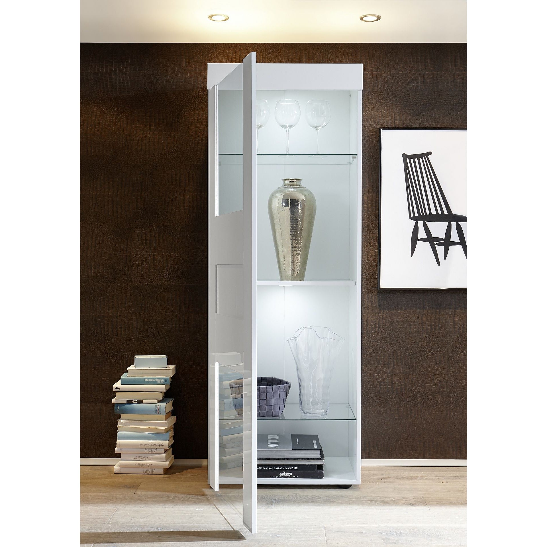 Milano 1 Door White Gloss Display Cabinet - FurniComp