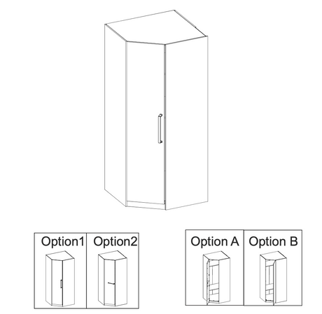 Denver 1 Door White Mirrored Panelled Corner Wardrobe - FurniComp
