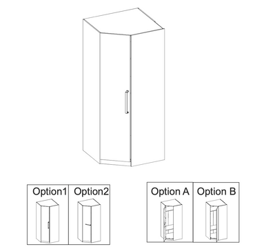 Brooke 1 Door White and Grey Gloss Corner Wardrobe - FurniComp