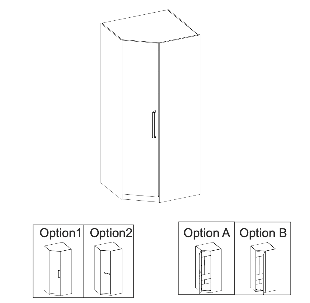 Denver 1 Door White Panelled Corner Wardrobe - FurniComp