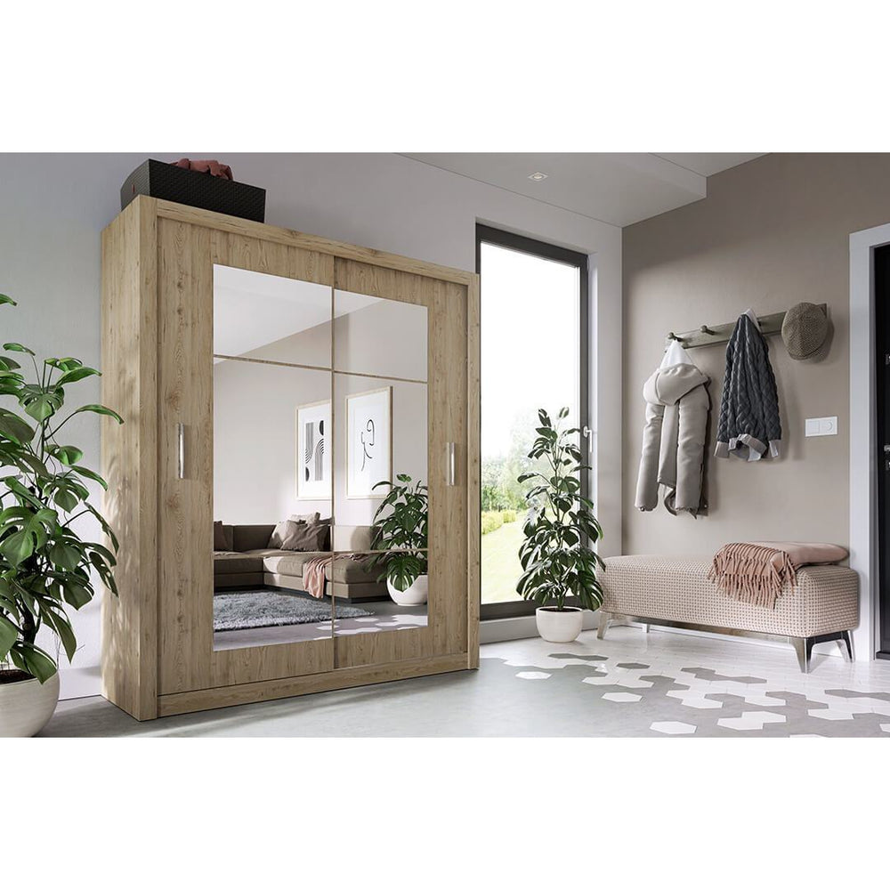 Austin 2 Door Oak 180cm Mirrored Sliding Door Wardrobe AU-02 - FurniComp
