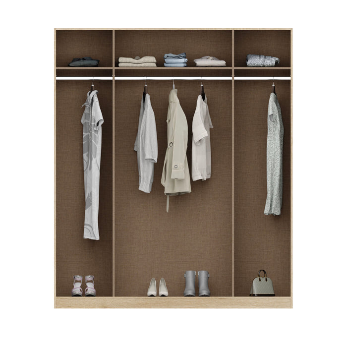 Anita High Gloss White and Oak 4 Door Mirrored Wardrobe - FurniComp