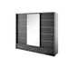 Klassy 3 Door 3 Drawer Matt Black Mirrored Sliding Door Wardrobe KL-01 - FurniComp