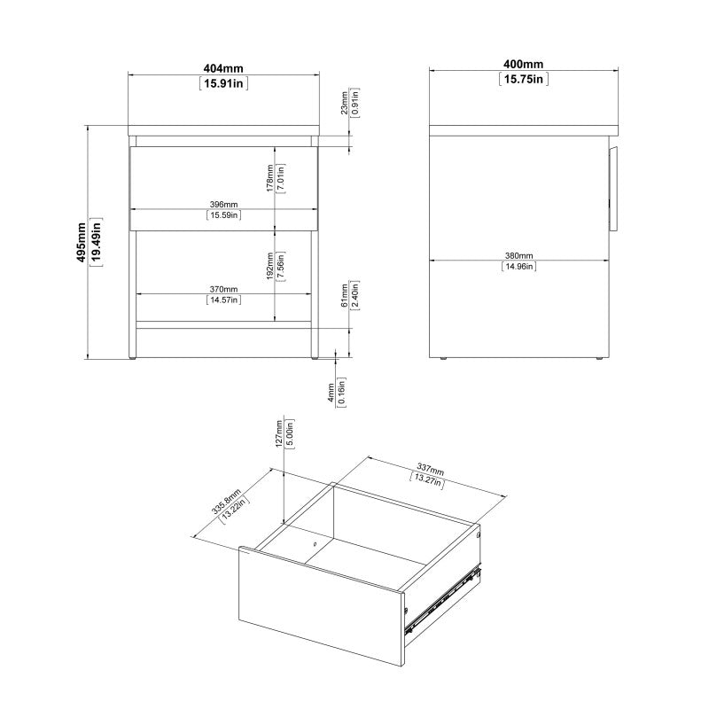 Alaska Jackson Hickory Oak 1 Drawer 1 Shelf Bedside - FurniComp