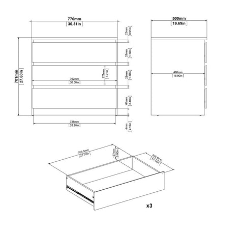 Alaska 3 Drawer Jackson Hickory Oak Chest of Drawer - FurniComp