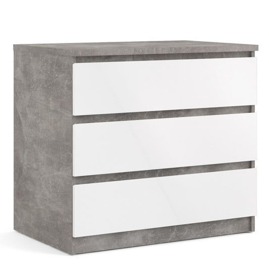 Alaska 3 Drawer White Gloss and Concrete Grey Chest of Drawer - FurniComp