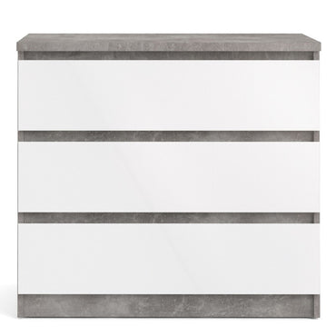 Alaska 3 Drawer White Gloss and Concrete Grey Chest of Drawer - FurniComp