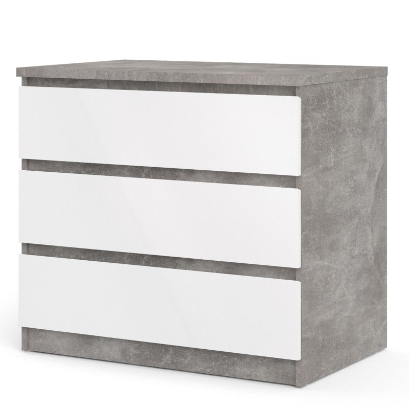 Alaska 3 Drawer White Gloss and Concrete Grey Chest of Drawer - FurniComp