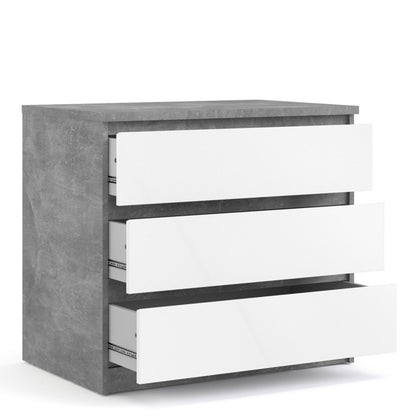 Alaska 3 Drawer White Gloss and Concrete Grey Chest of Drawer - FurniComp