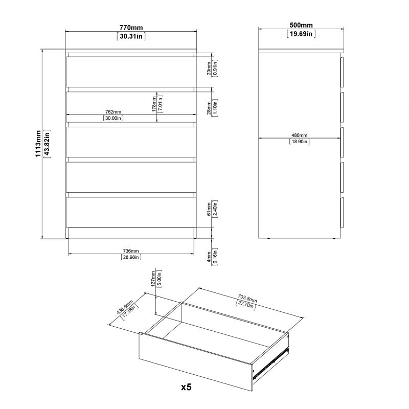 Alaska 5 Drawer Jackson Hickory Oak Chest of Drawer - FurniComp