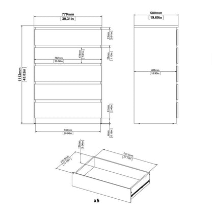 Alaska 5 Drawer Jackson Hickory Oak Chest of Drawer - FurniComp