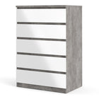 Alaska 5 Drawer White Gloss and Concrete Grey Chest of Drawer - FurniComp